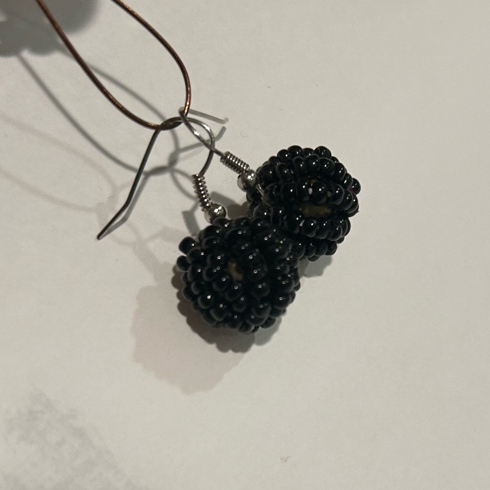 Black Textured Ball Earrings - Picture 2 of 7